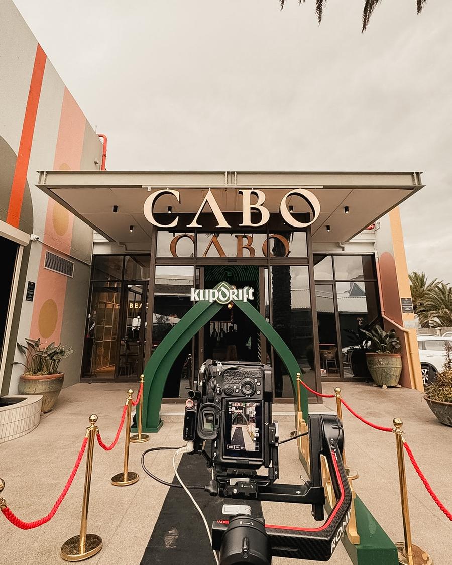 Gimbal rig framing up at a launch entrance